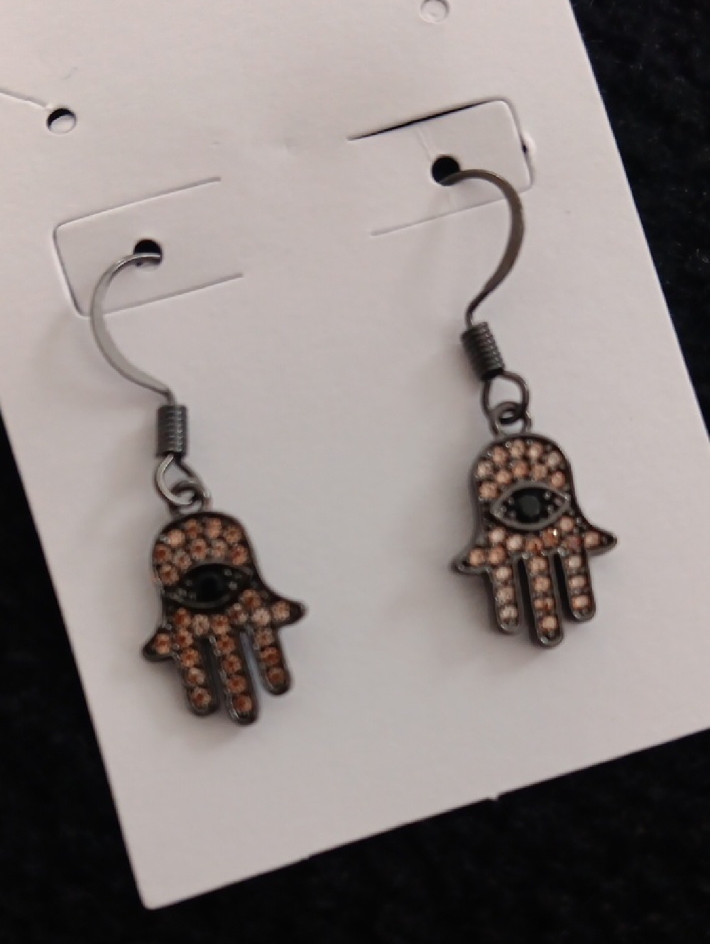 Hamsa Hand Dangle Earrings with Champagne Crystals